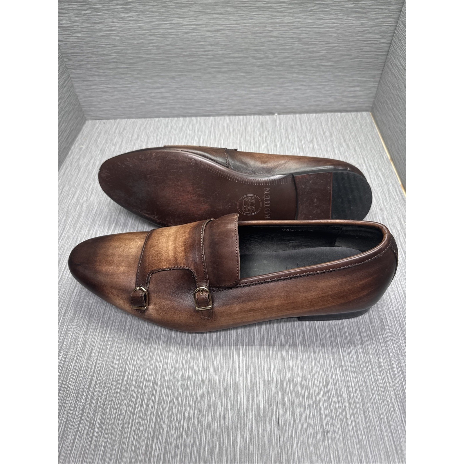 Edhen Milano Men's Brown Leather Double Monk Strap Shoes Eu 45 Us 12